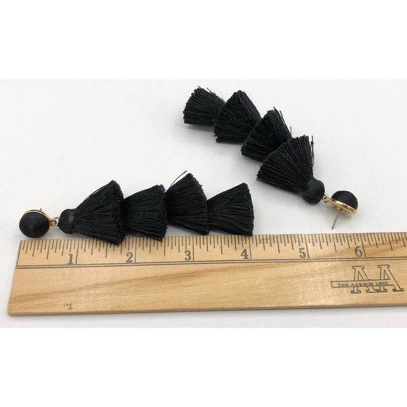 Baublebar Pierced Earrings Gabriela 4" Black Tiered Tassel Fringe Boho Dangles - Picture 6 of 6